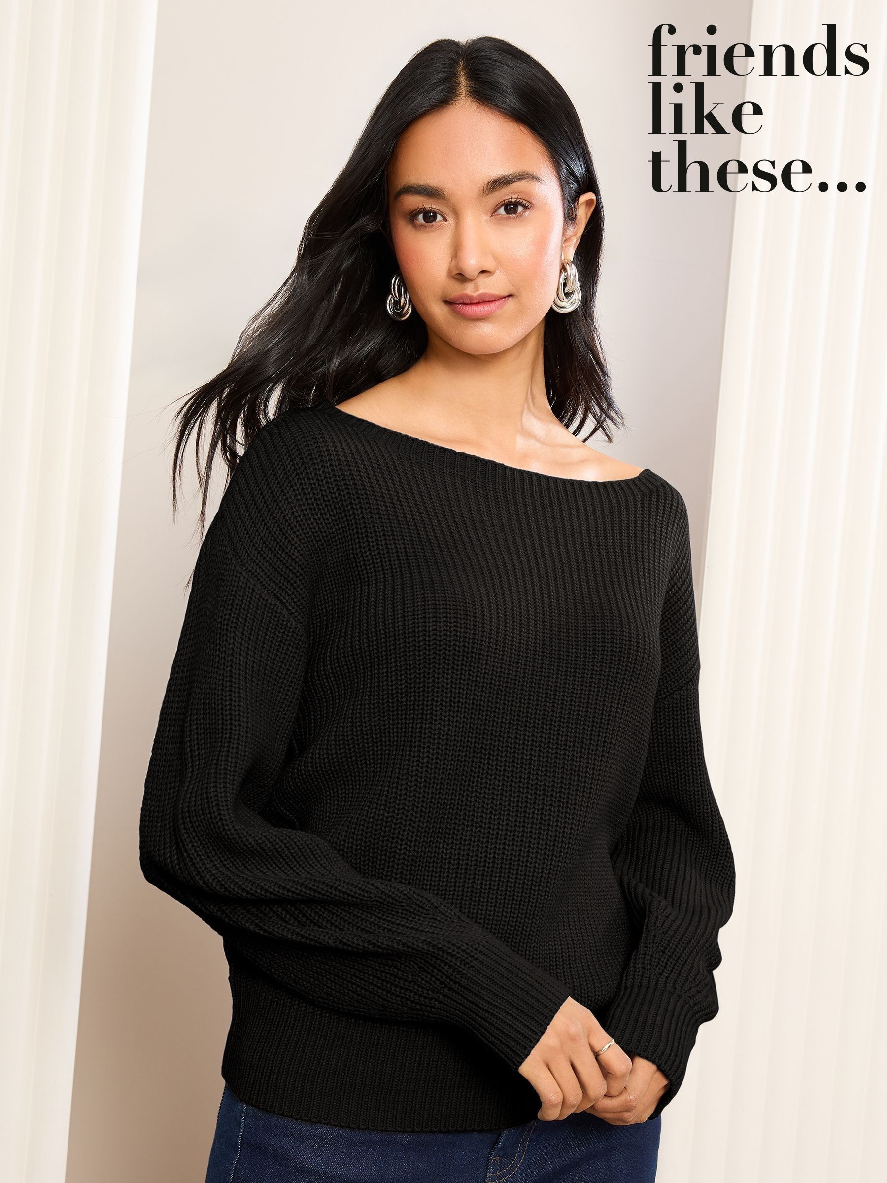 Women s Black Long Sleeve Bardot Jumpers Next Luxembourg
