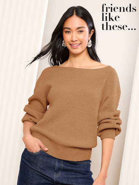 Kameli ruskea - Friends Like These Off The Shoulder Jumper (AK4680) | €54