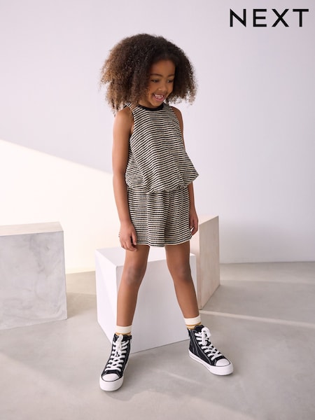 Black & White Puffball Crochet 100% Cotton Top and Shorts Set (3-16yrs) (AK4723) | R$ 155 - R$ 215
