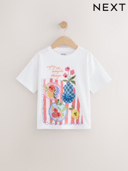 Cream - Oversized Sequin Graphic Print T-Shirt (3-16yrs) (AK4728) | 17 € - 25 €