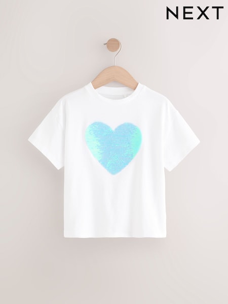 White Sequin Heart Print T-Shirt (3-16yrs) (AK4729) | € 14 - € 21