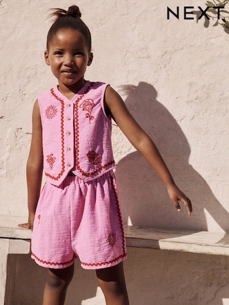 Pink Embroidered Waistcoat & Short Set (3-16yrs) (AK4730) | 109 QAR - 139 QAR