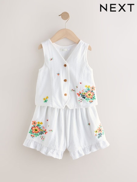 White Floral Waistcoat Shorts Set (3-16yrs) (AK4733) | € 31 - € 40