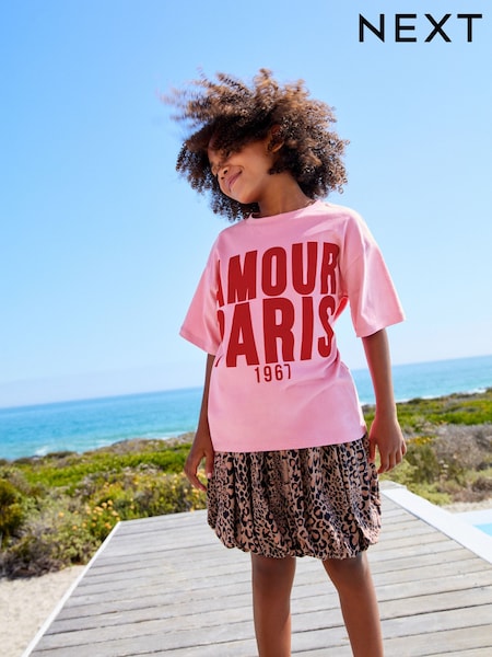 Animal/Pink Oversized T-Shirt and Bubble 100% Cotton Skirt Set (3-16yrs) (AK4736) | 741 UAH - 988 UAH