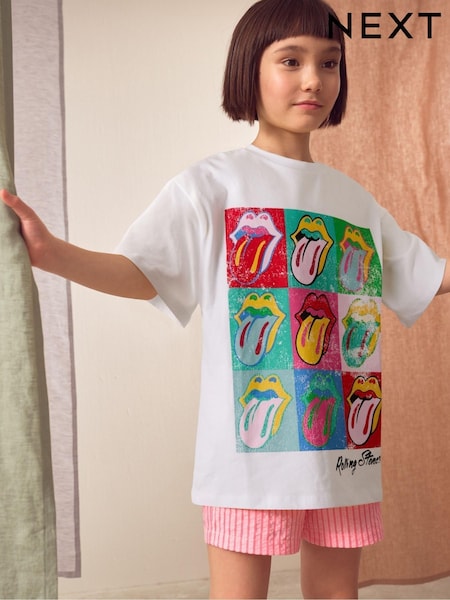 White Oversized Rolling Stones Band License T-Shirt (3-16yrs) (AK4804) | kr301 - kr384