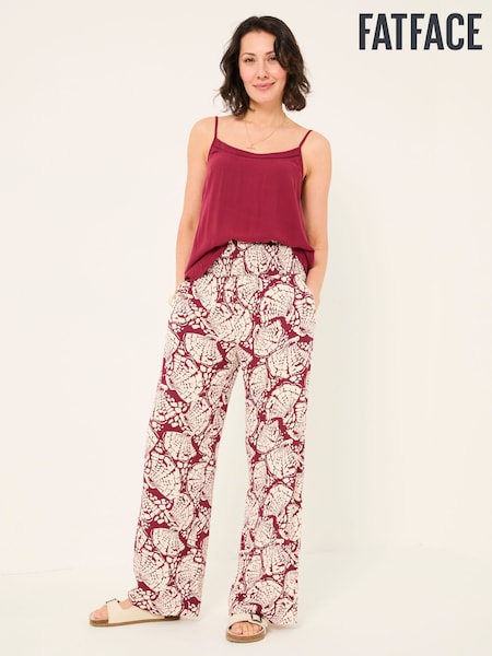 FatFace Burgundy Red Shirred Mono Shell Palazzo Trousers (AK4813) | €78