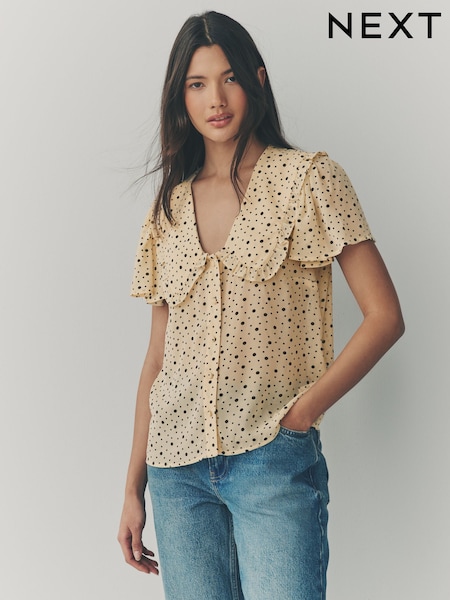 Yellow Ditsy Spot Peter Pan Collar Sheer Short Sleeve Blouse (AK4873) | 1,131 UAH