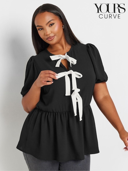 Yours Curve Black Limited Woven Bows Top (AK4953) | 1,622 UAH