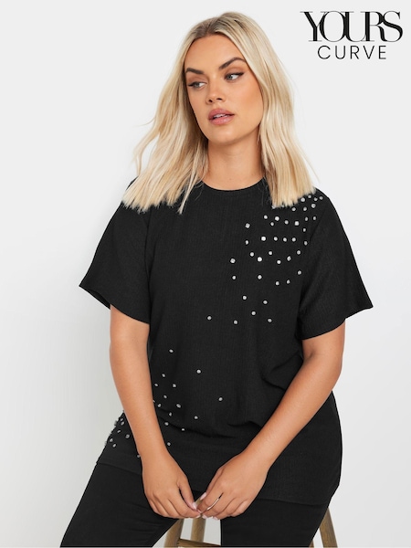 Yours Curve Textured Diamante T-Shirt (AK4955) | €43