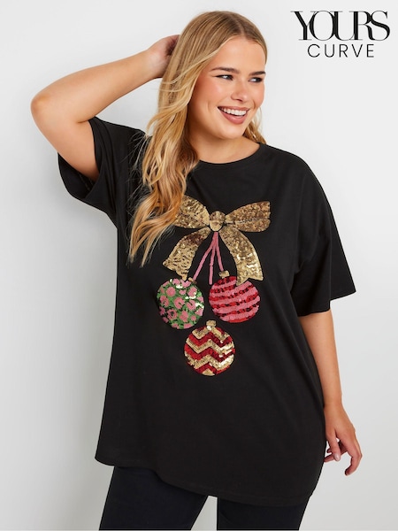 Yours Curve Black Baubles Novelty T-Shirt (AK4956) | €29