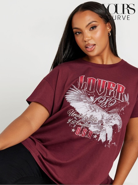 Yours Curve Red Placement Print T-Shirt (AK4960) | €24