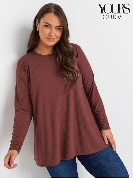 Punainen kromi - Yours Curve Pitkä hiha Rib Swing T-paita (AK4979) | €35
