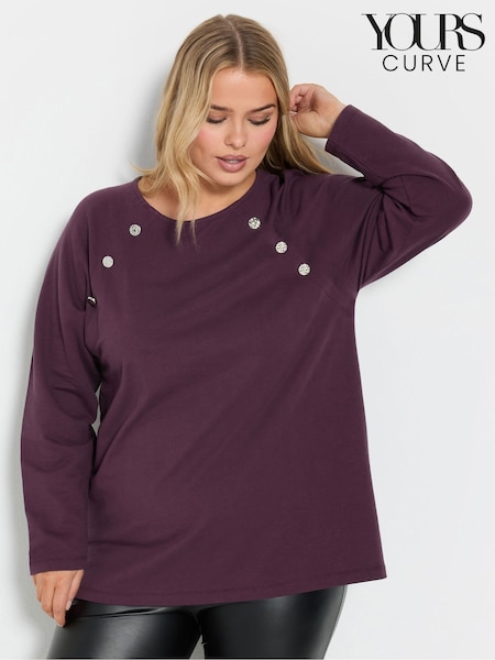 Yours Curve Purple 100% Cotton Military Button Long Sleeve T-Shirt (AK4981) | €34