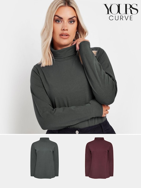 Yours Curve Grey Long Sleeve Turtle Neck T-Shirts 2 Pack (AK4991) | €42
