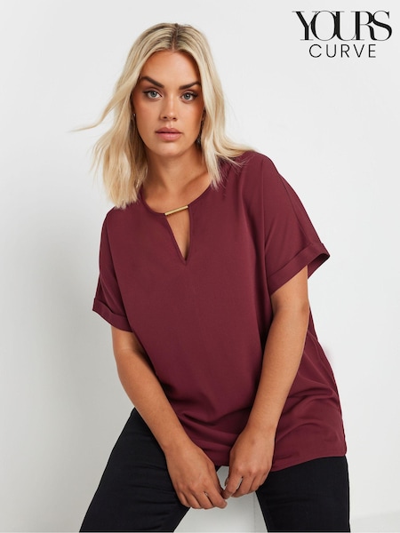 Yours Curve Red Short Sleeve Trim Neck Top (AK4999) | 109 QAR