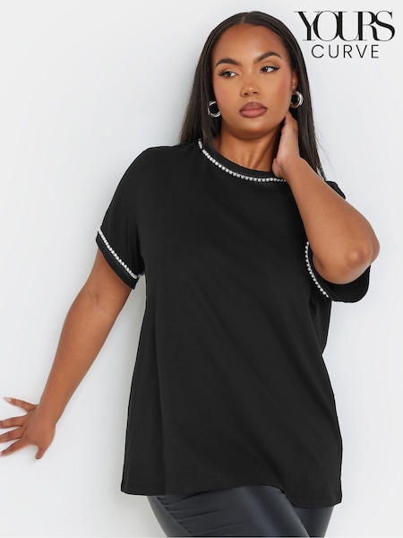 Musta - Yours Curve 100% Cotton Pearl Trim T-paita (AK5001) | €32