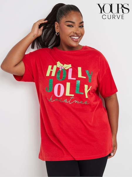 Yours Curve Red Holly Jolly Christmas Novelty T-Shirt (AK5002) | €29