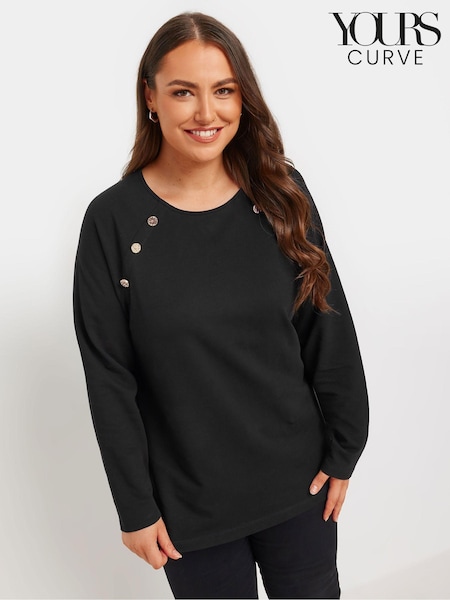 Yours Curve Black 100% Cotton Military Button Long Sleeve T-Shirt (AK5015) | $42