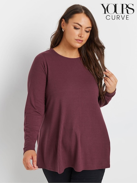 Yours Curve Purple Long Sleeve Rib Swing T-Shirt (AK5016) | €31