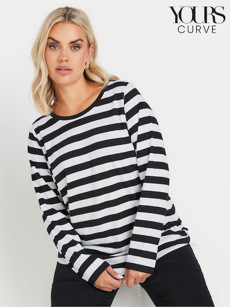 Yours Curve Black 100% Cotton Long Sleeve Stripe Basic T-Shirt (AK5022) | €24
