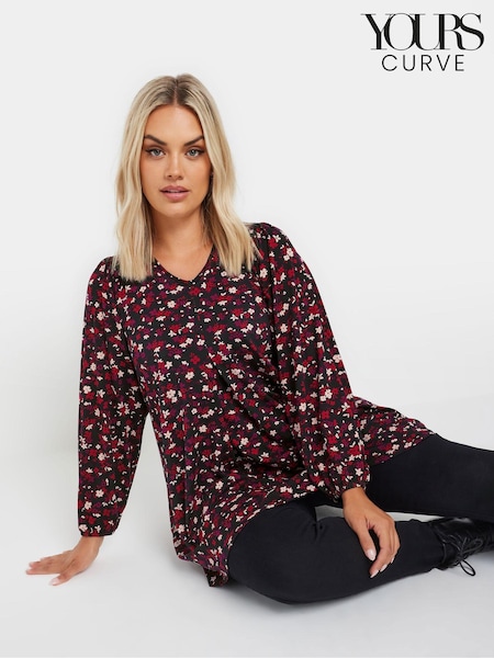 Yours Curve Red Pleated Front Ditsy Top (AK5023) | €36