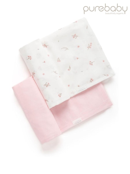 Vaaleanpunainen - Purebaby 100% Cotton Muslin Wraps 2 Pack (AK5077) | €35