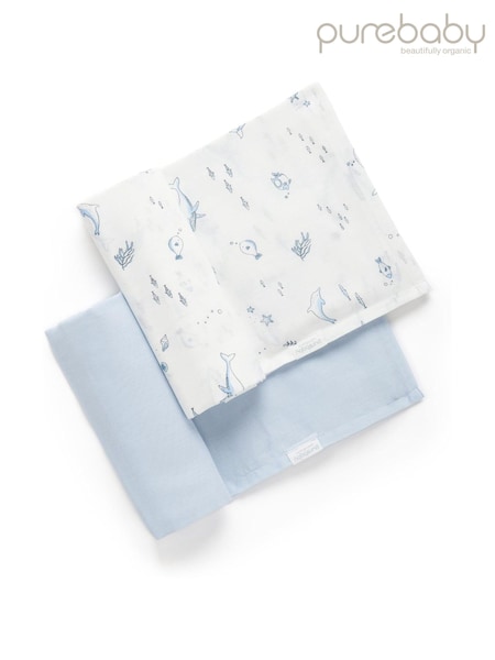 Purebaby Blue 100% Cotton Muslin Wraps 2 Pack (AK5082) | €31