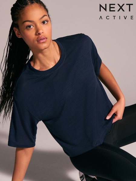 Navy Active Crew Neck Lightweight Boxy Short Sleeve T-Shirt (AK5104) | AED67