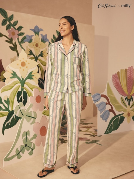 Cath Kidston Green Stripe 100% Cotton Miffy Button Up Pyjamas (AK5119) | R$ 650