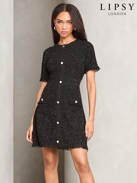 Lipsy Boucle A-Line Metallic Sparkly Knitted Dress (AK5173) | 484 LEI