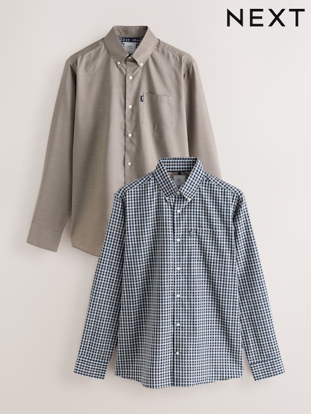 Navy Gingham Regular Fit Easy Iron Oxford Shirts 2 Packs (AK5175) | €53