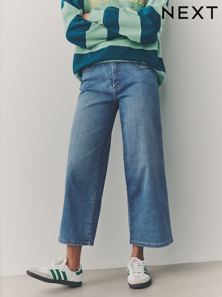 Mid Blue Wide Crop Lift Slim And Shape Jeans (AK5199) | $80