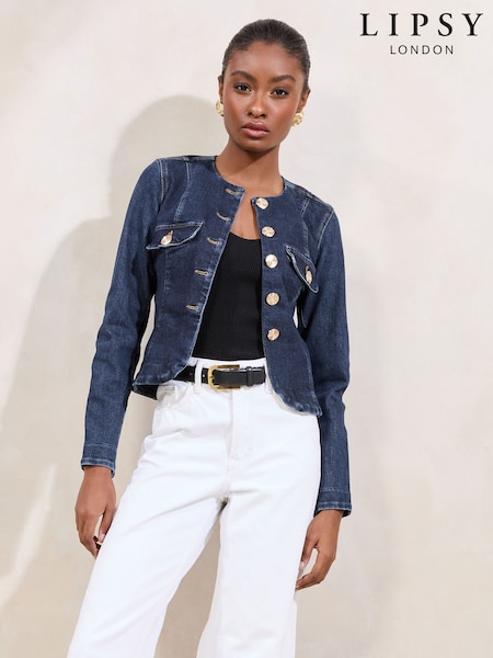 Lipsy Indigo Denim Petite Collarless Jacket With a Touch of Linen (AK5231) | €61