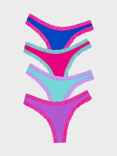 Stripe & Stare Thong Knickers 4 Pack (AK5273) | ₪251