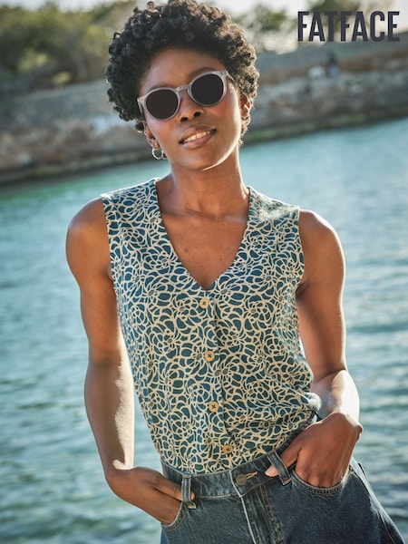 FatFace Joni Teal Blue Shibori Jersey Waistcoat (AK5306) | €46