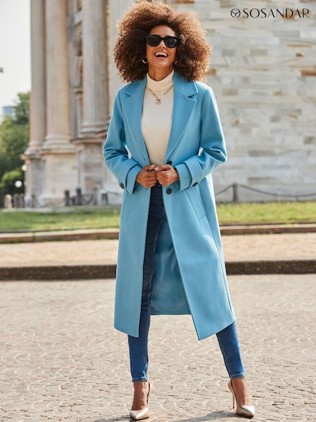 Sosandar Blue Double Breasted Longline Coat (AK5341) | €173