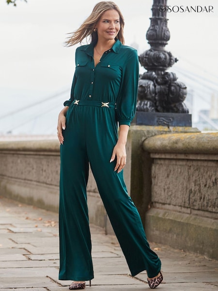 Sosandar Green Slinky Pocket Detail Jumpsuit (AK5350) | 195 QAR