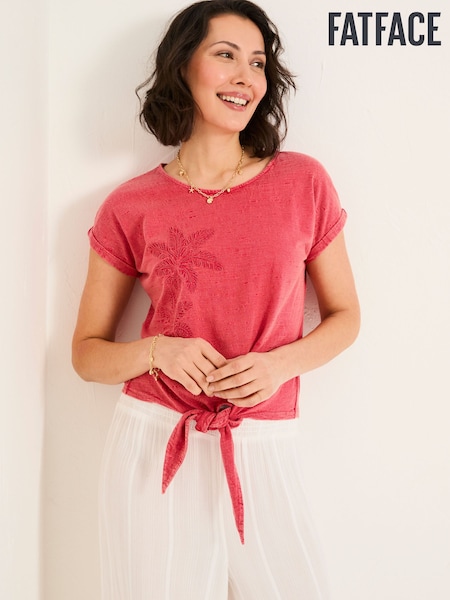 FatFace Rust Red Palm Tree Graphic Tie Front T Shirt (AK5427) | €46