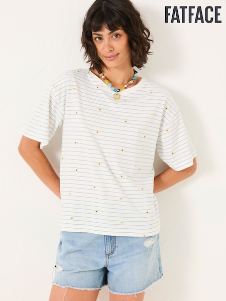 FatFace Maddie Ivory Embroidered Stripe T Shirt (AK5428) | €38.50
