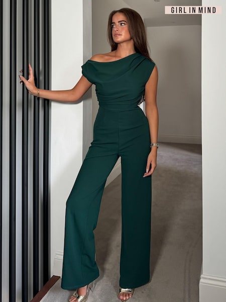 Girl In Mind Green Donna Asymmetric Neckline Jumpsuit (AK5440) | AED320