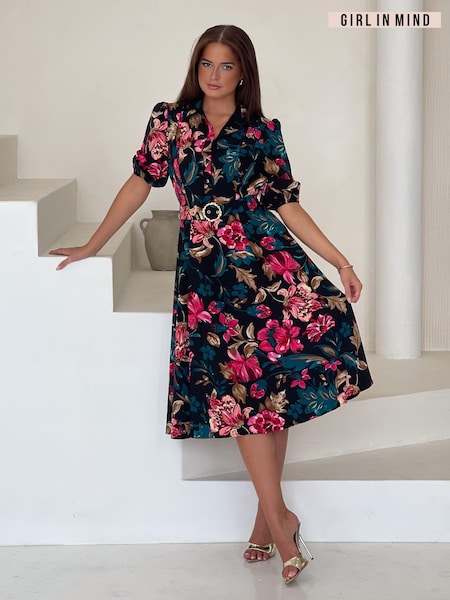 Girl In Mind Black Red Floral Holland Floral Collar Midi Dress (AK5450) | €66