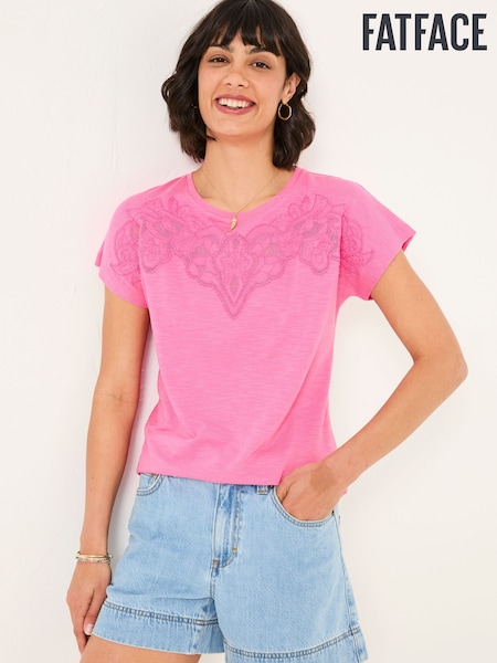 FatFace Chloe Mid Pink Lace Cutwork T-Shirt (AK5466) | AZN 88