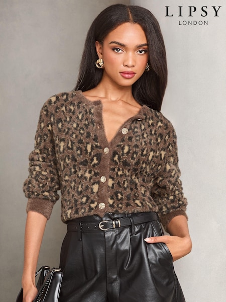 Lipsy Leopard Print Fluffy Knit Cardigan (AK5836) | € 42