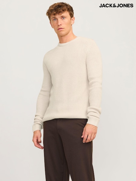 JACK & JONES Natural Ribbed Round Neck Knitted Jumper (AK5854) | R$ 245