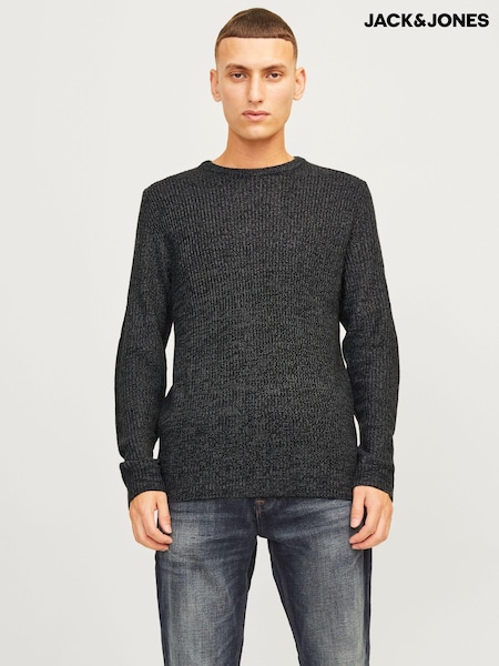 Negru - JACK & JONES Ribbed Round Neck Knitted Jumper (AK5855) | 111 LEI