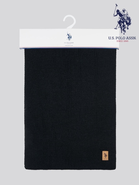 Czarny - Męski zimowy szalik U.S. Polo Assn. z prążkowanej dzianiny w kolorze czarnym (AK5912) | 250 zł