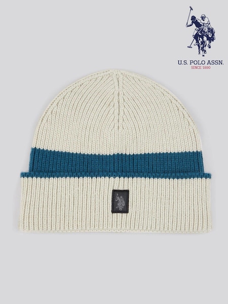U.S. Polo Assn. Cream Winter Logo Patch Knit Beanie (AK5918) | AED73