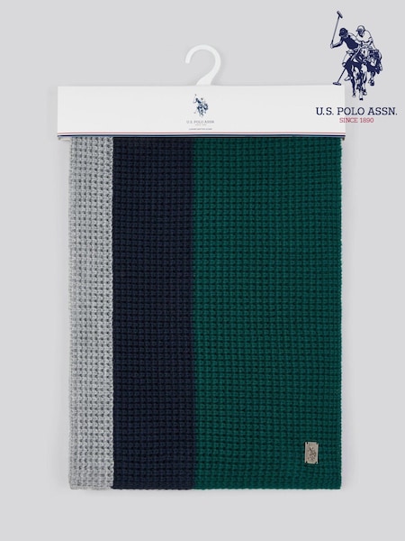U.s. Polo Assn. Mens Green Striped Winter Waffle Knit Scarf (AK5922) | ‏201‏₪
