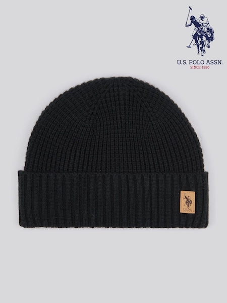 Noir - U.s. Polo Assn. Winter Fleece Lined Waffle Knit Beanie (AK5924) | € 29