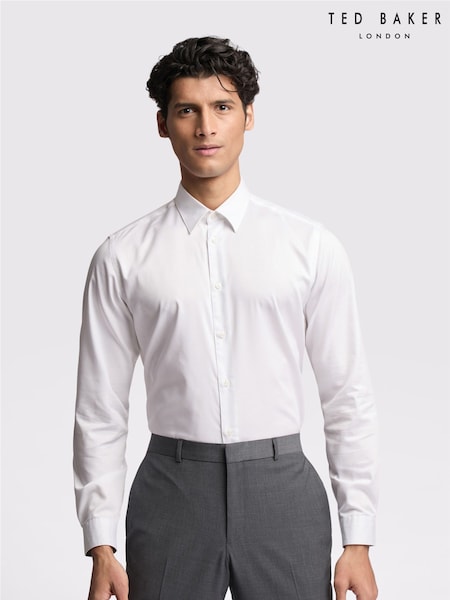 Ted Baker Tailoring Slim 100% Cotton Holme Core Strech White Shirt (AK5932) | R$ 780